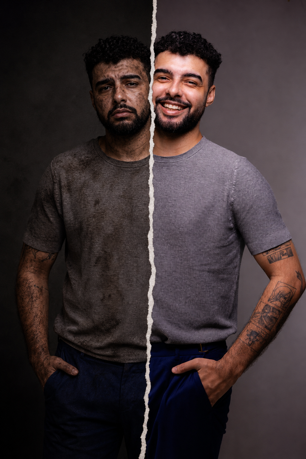 Retrato de transformação — antes e depois